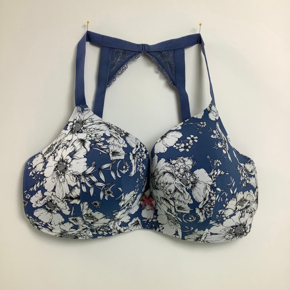 Cacique Simply Wire free Plunge Racerback Bra size 38DDD or 38F EUC